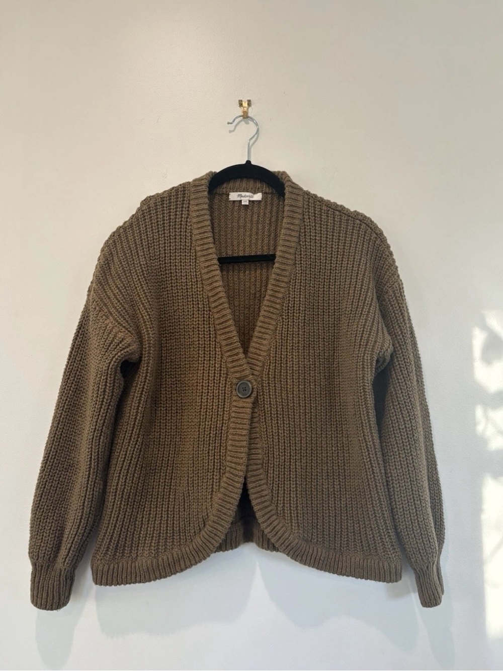 Madewell Olive Green/Brown Chunky Knit Single-Button Cardigan